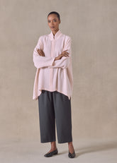 silk wide a-line shirt with chinese collar - long