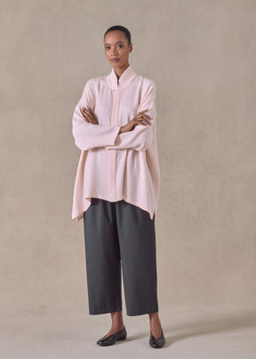silk wide a-line shirt with chinese collar - long