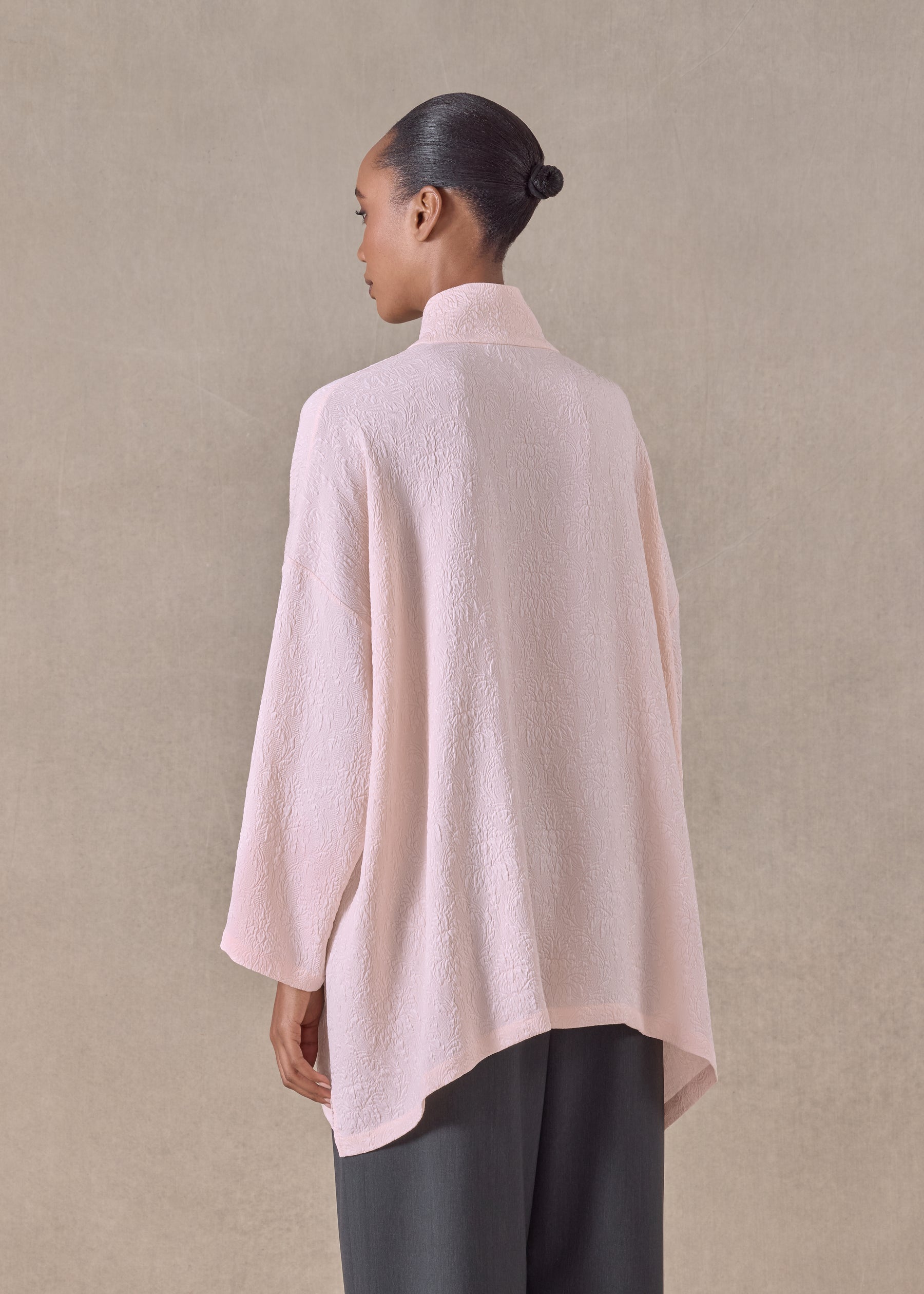 silk wide a-line shirt with chinese collar - long