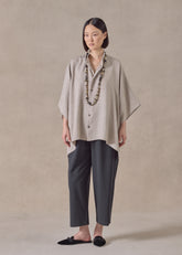 silk collarless short sleeve kaftan shirt - mid plus