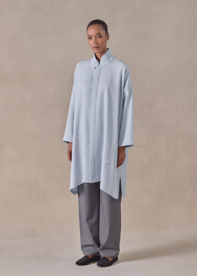 silk wide a-line shirt with chinese collar - very long with slits