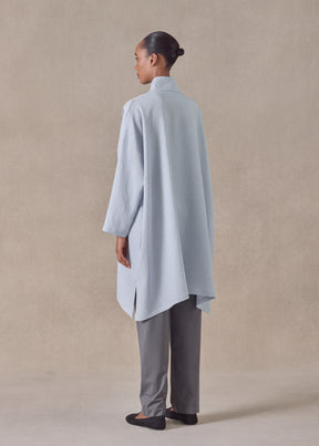 silk wide a-line shirt with chinese collar - very long with slits