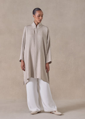 silk wide a-line shirt with chinese collar - very long with slits