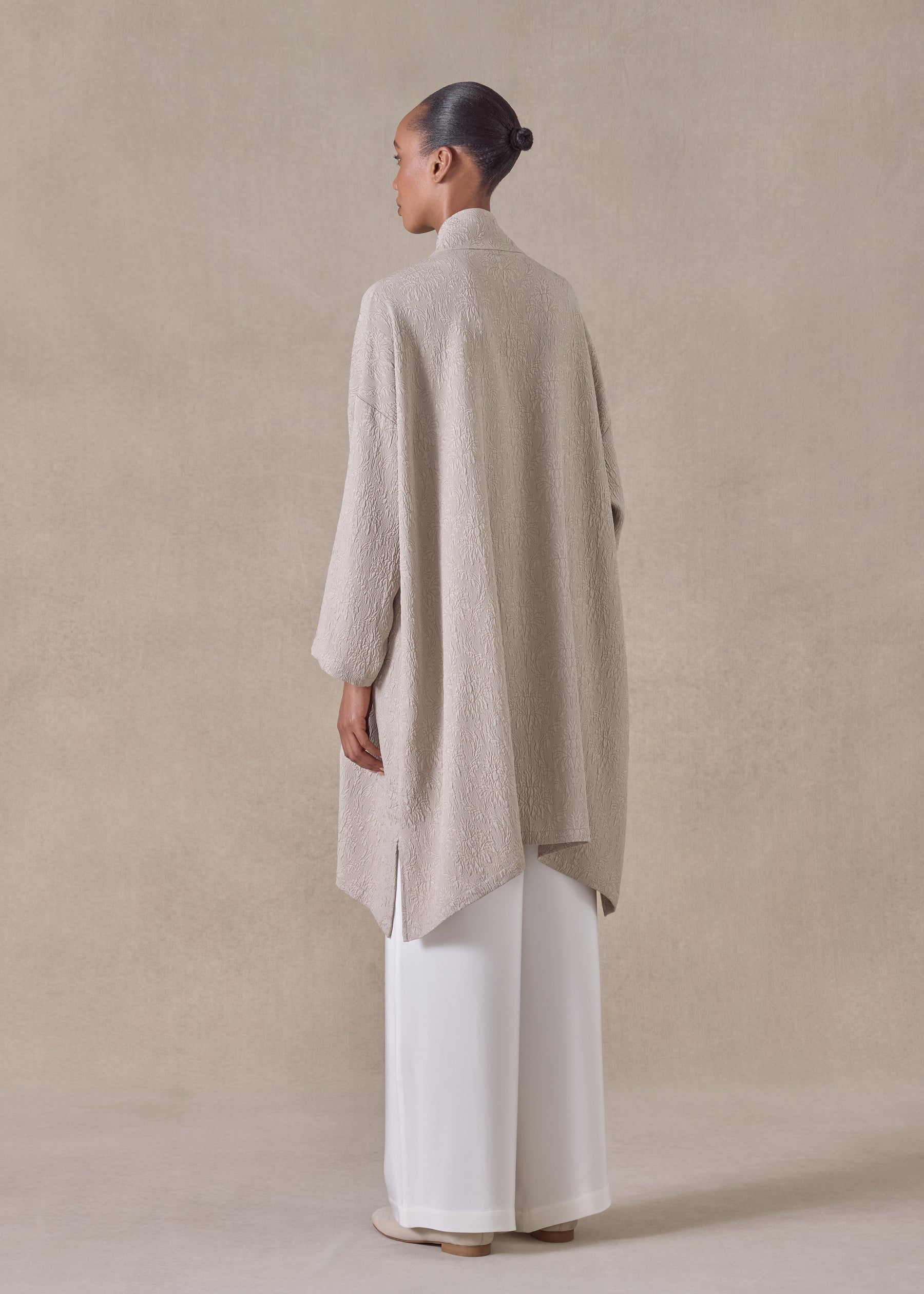 silk wide a-line shirt with chinese collar - very long with slits