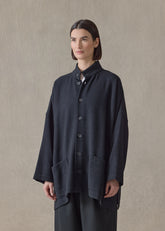 wool cashmere mix wide open stand collar jacket - long (navydark)