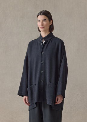 wool cashmere mix wide open stand collar jacket - long (navydark)