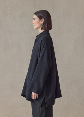 wool cashmere mix wide open stand collar jacket - long (navydark)