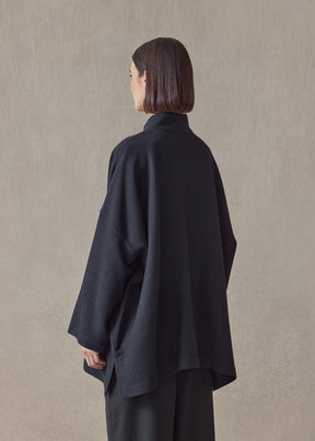 wool cashmere mix wide open stand collar jacket - long (navydark)