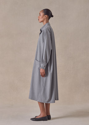 wool mix angle to front side seam shirt dress with collar
