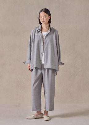 virgin wool wide longer back shirt jacket with collar - mid plus