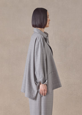 virgin wool wide longer back shirt jacket with collar - mid plus