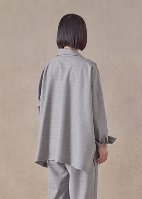 virgin wool wide longer back shirt jacket with collar - mid plus