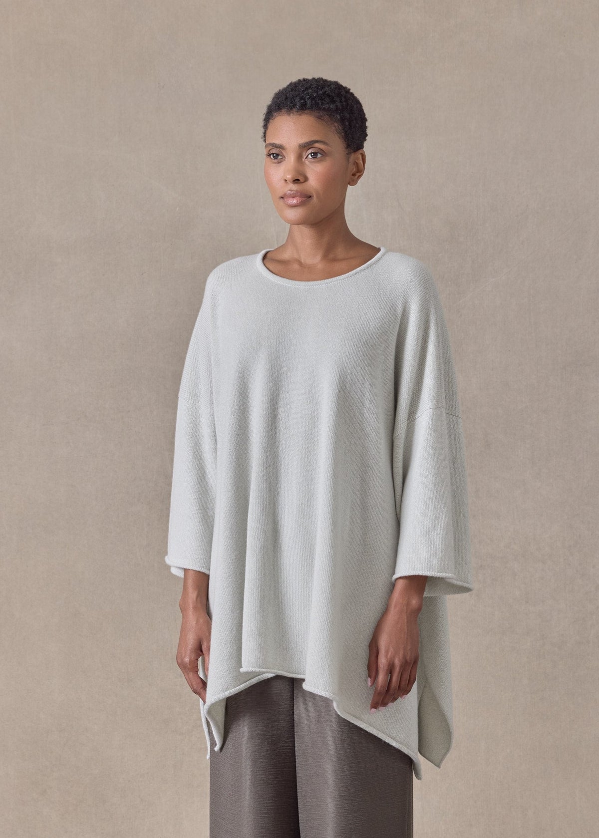 cashmere bateau neck dps 3/4 sleeve sweater - mid plus (ashgrey)