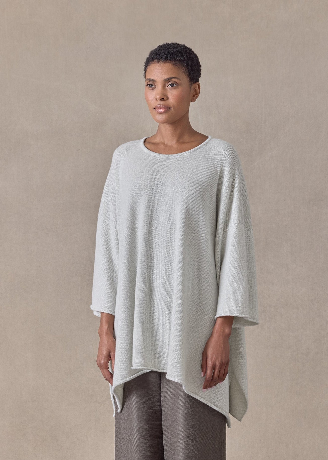 cashmere bateau neck dps 3/4 sleeve sweater - mid plus (ashgrey)