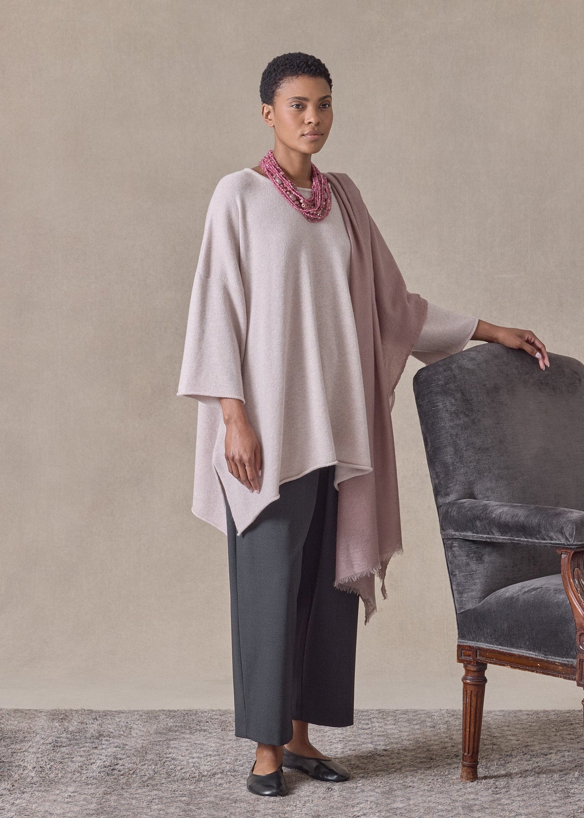 cashmere bateau neck dps 3/4 sleeve sweater - mid plus (pinkdust)