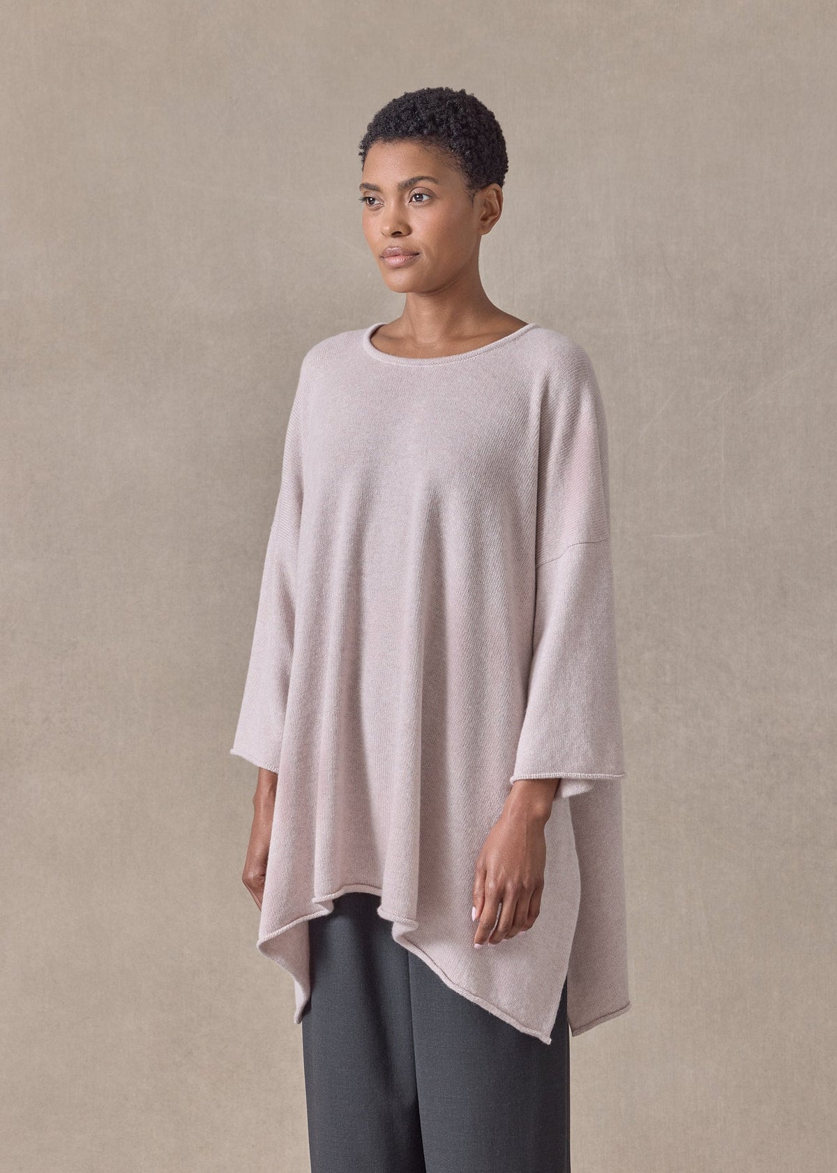 cashmere bateau neck dps 3/4 sleeve sweater - mid plus (pinkdust)