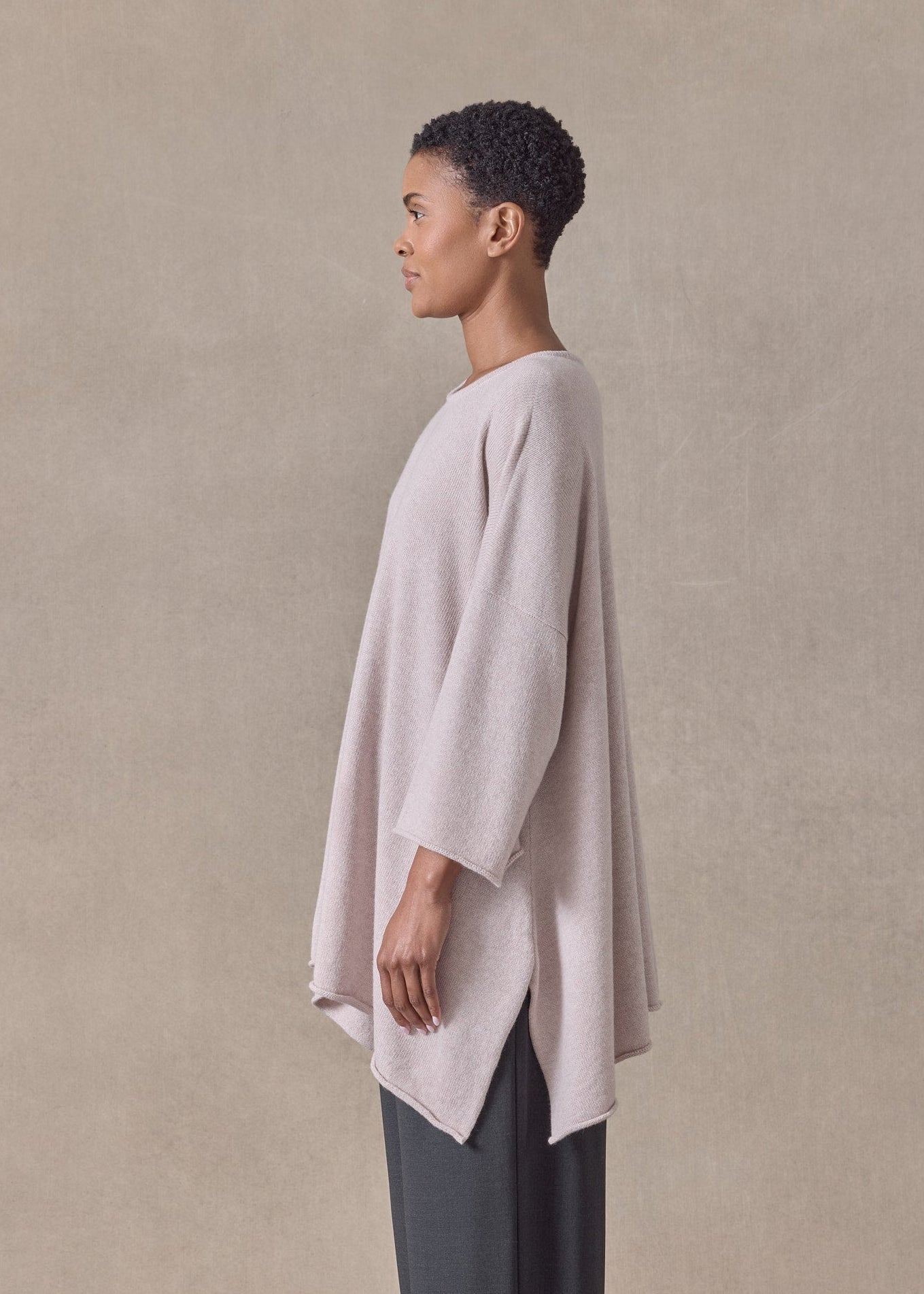 cashmere bateau neck dps 3/4 sleeve sweater - mid plus (pinkdust)