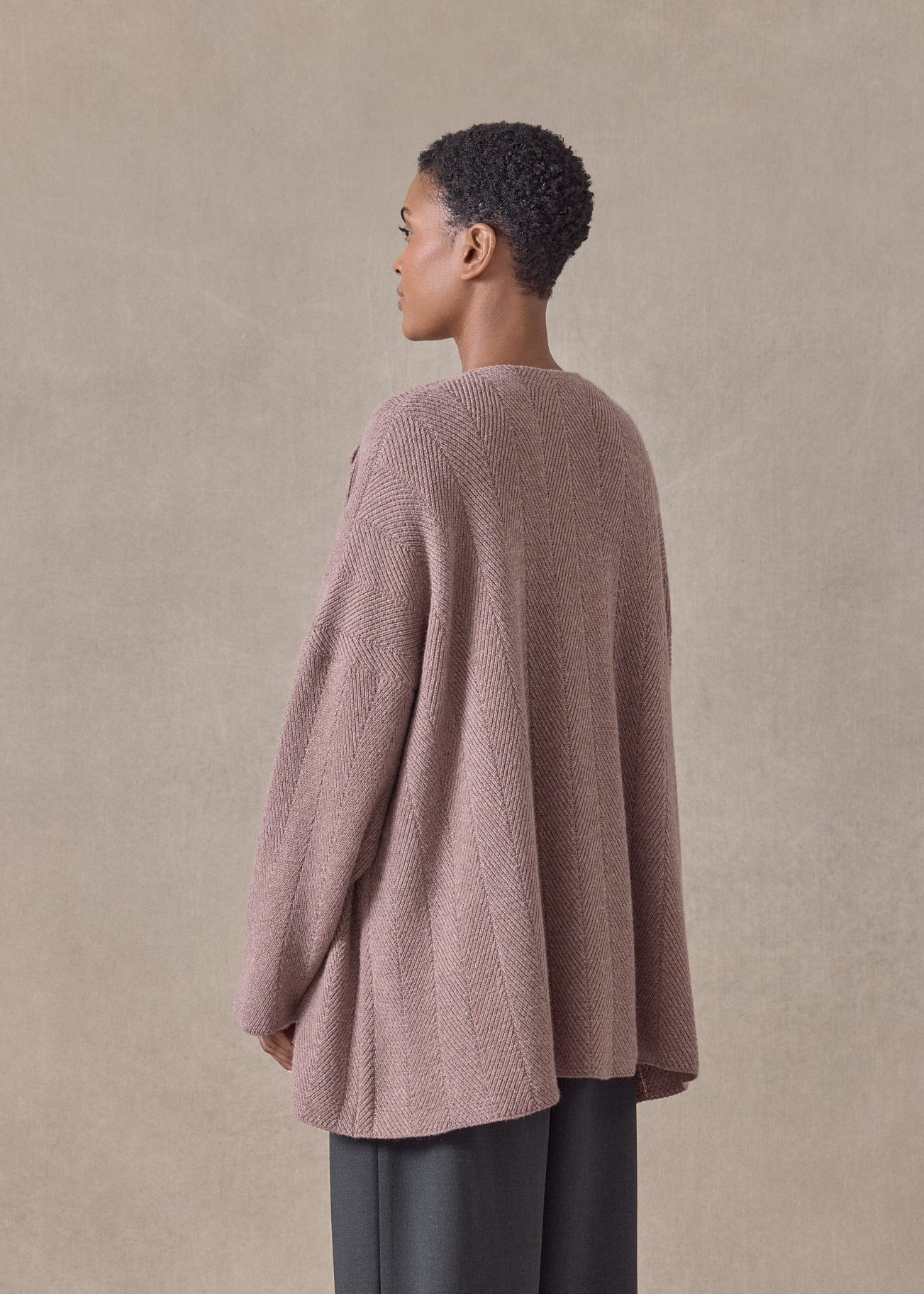 chevron rib cashmere jacket coat cardigan - mid plus (smokyquartz)