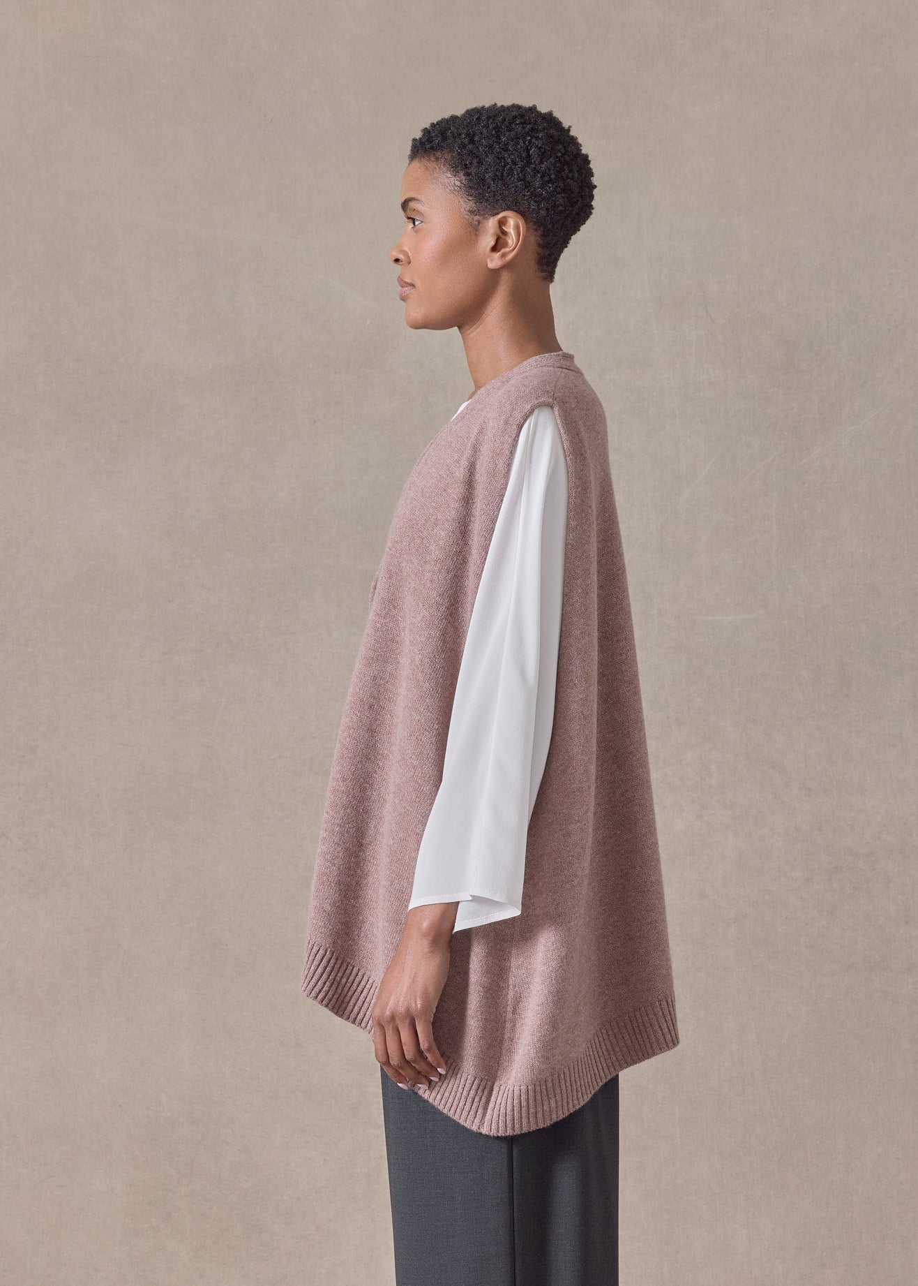 cashmere a-line sleeveless v neck cardigan - mid plus  (smokyquartz)