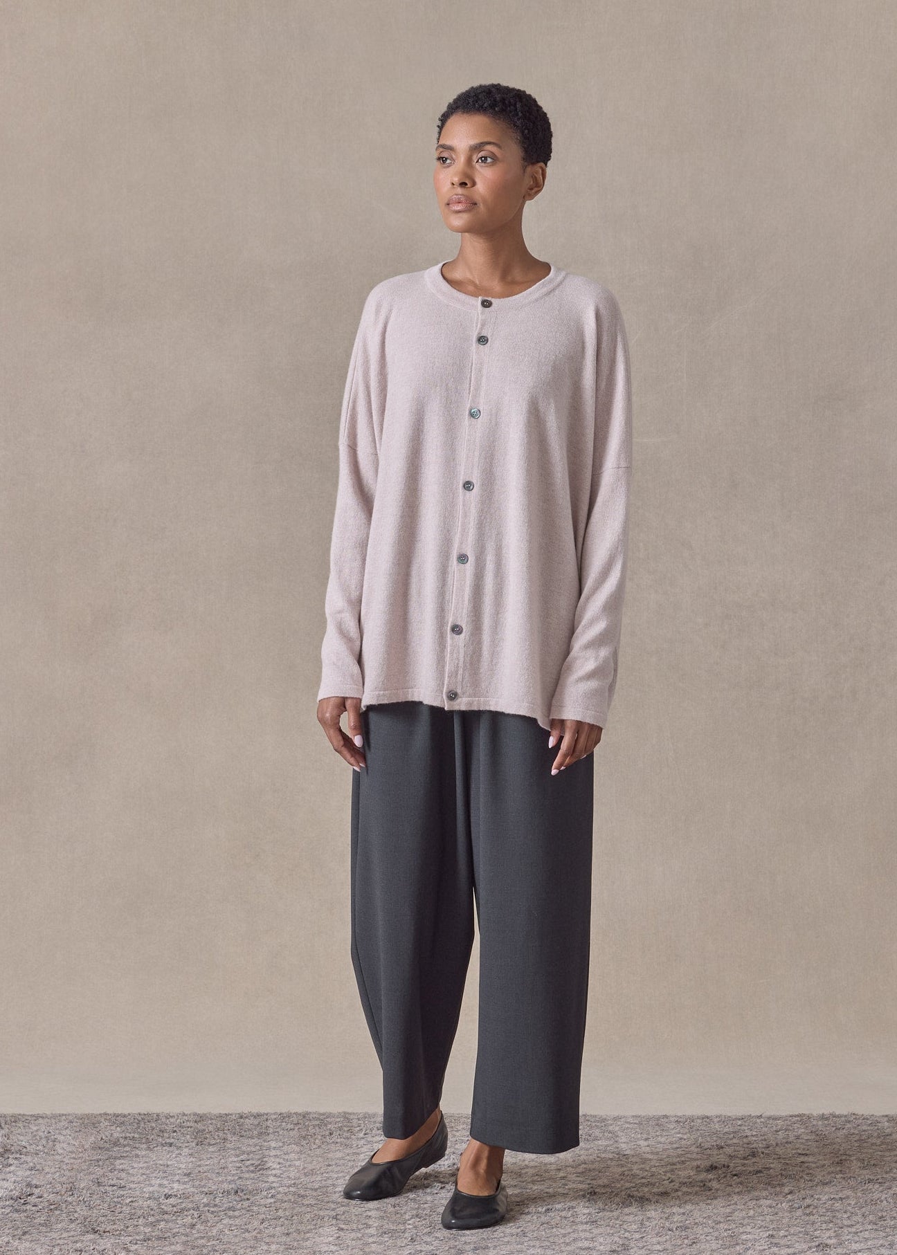cashmere slim sleeve round neck cardigan - mid (pinkdust)