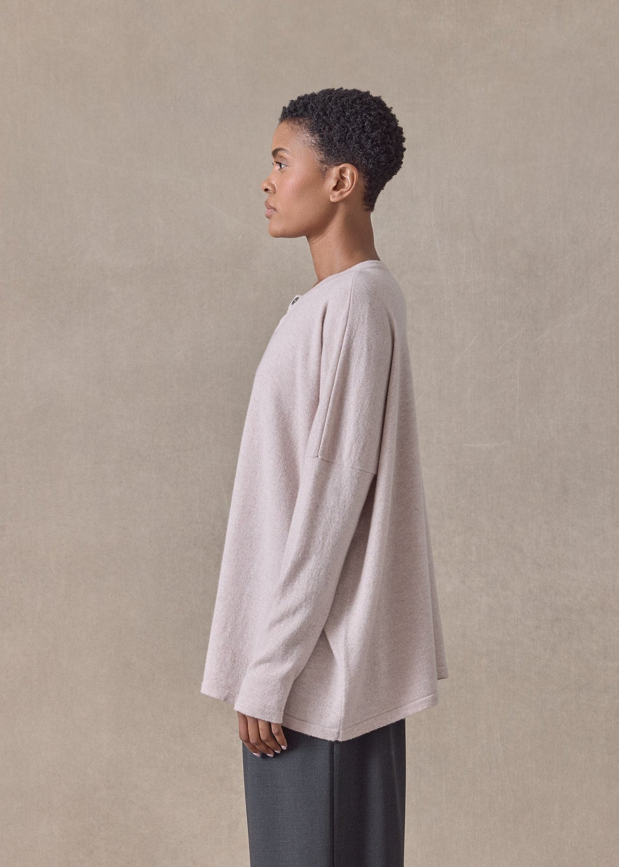 cashmere slim sleeve round neck cardigan - mid (pinkdust)