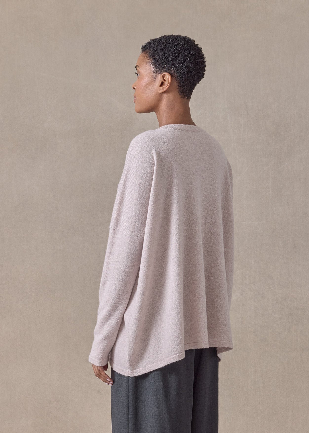 cashmere slim sleeve round neck cardigan - mid (pinkdust)