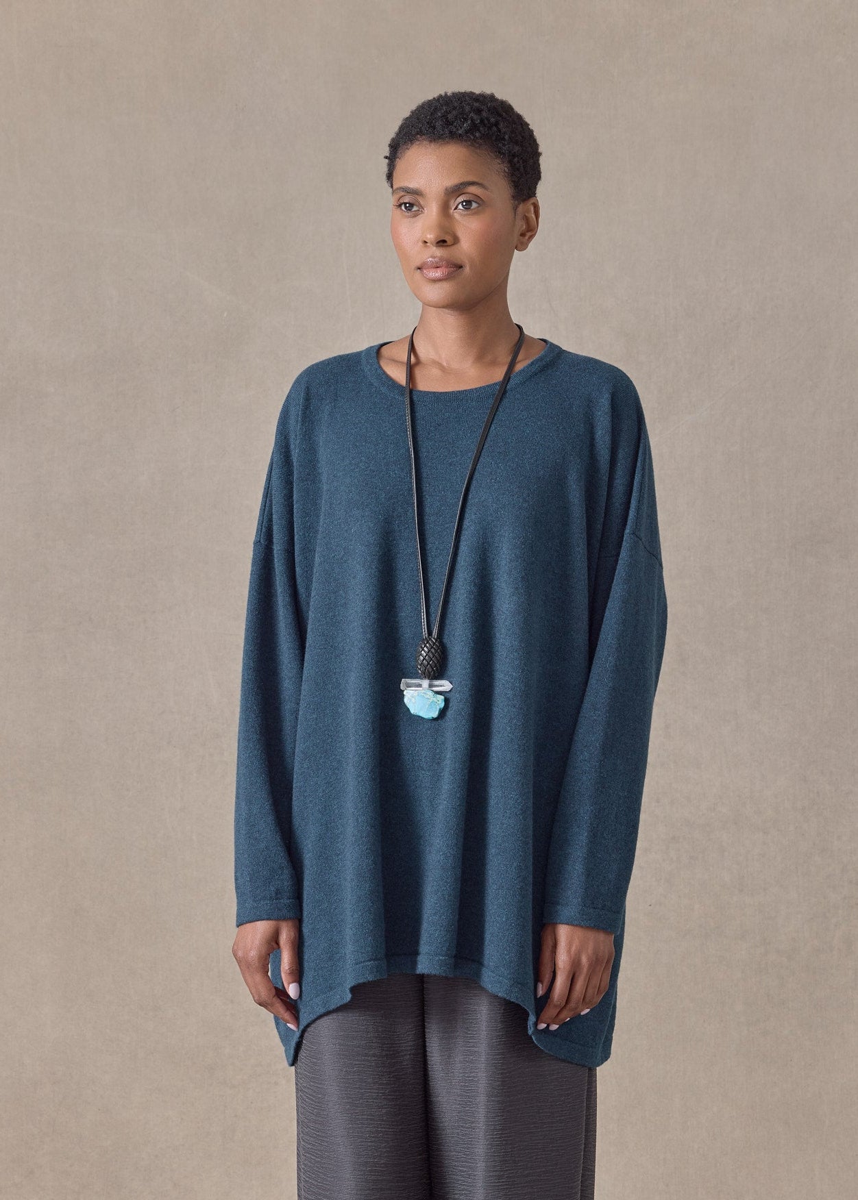 cashmere angle-to-front round neck - long (fairisle)