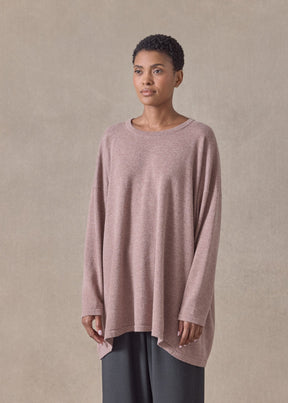 cashmere angle-to-front round neck - long (smokyquartz)