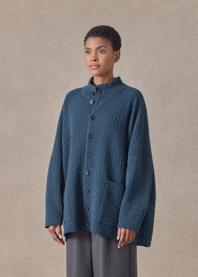 ripple cashmere high neck button cardigan - long (fairisle)