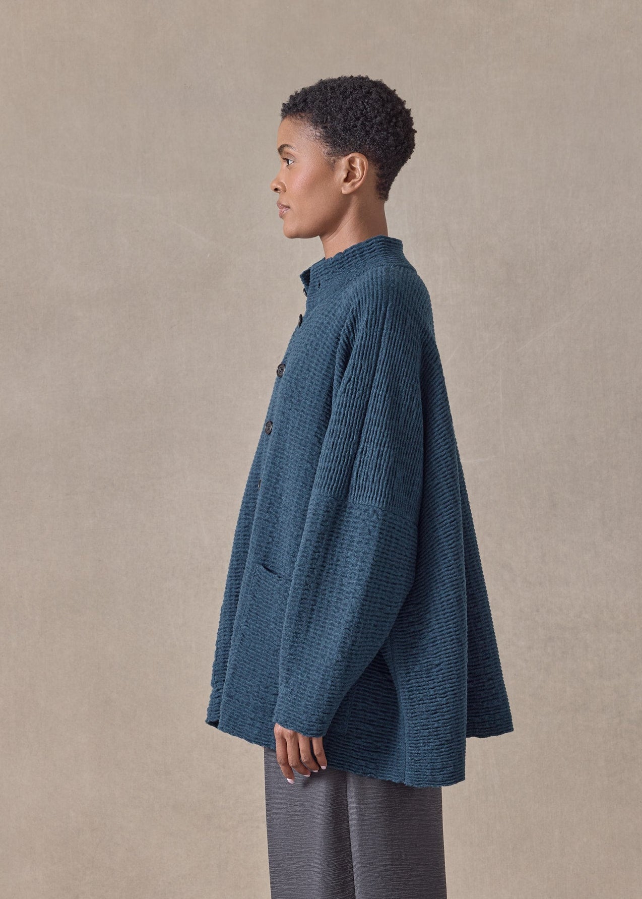 ripple cashmere high neck button cardigan - long (fairisle)