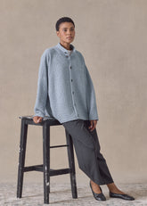 ripple cashmere 3/4 width high neck cardigan - mid (bluevintage)