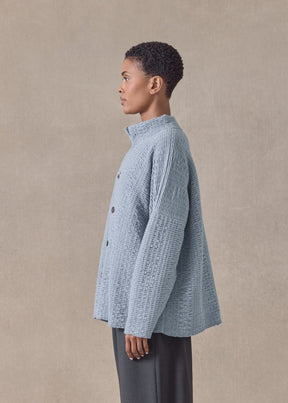 ripple cashmere 3/4 width high neck cardigan - mid (bluevintage)