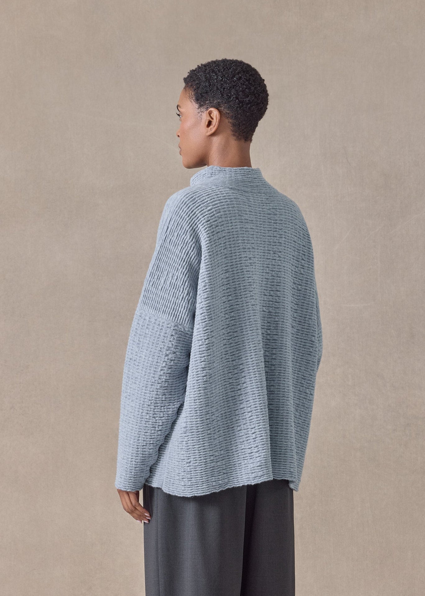ripple cashmere 3/4 width high neck cardigan - mid (bluevintage)