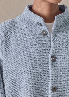 ripple cashmere 3/4 width high neck cardigan - mid (bluevintage)