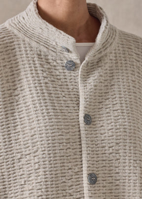 ripple cashmere 3/4 width high neck cardigan - mid (gypsum)