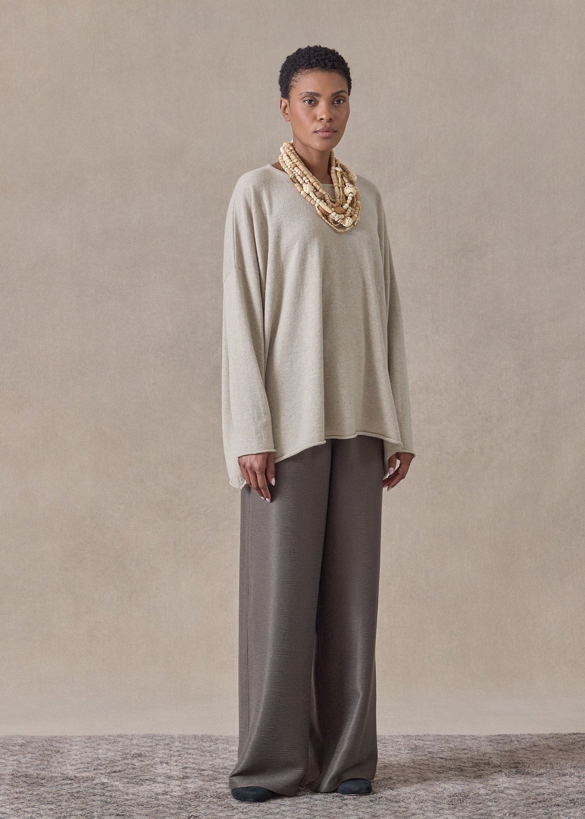 cashmere a-line bateau neck sweater - mid plus (gypsum)