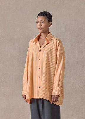 cotton wide a-line shirt with collar - long (tangerine)