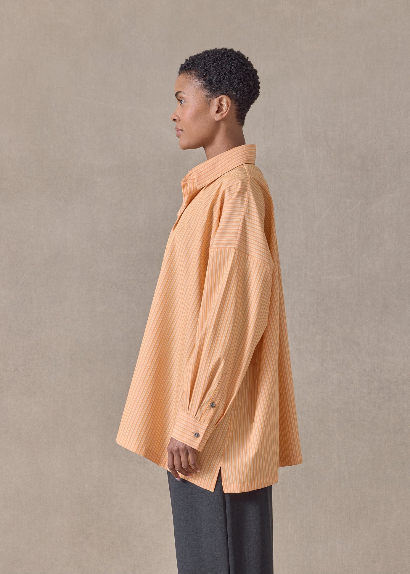 cotton wide a-line shirt with collar - long (tangerine)