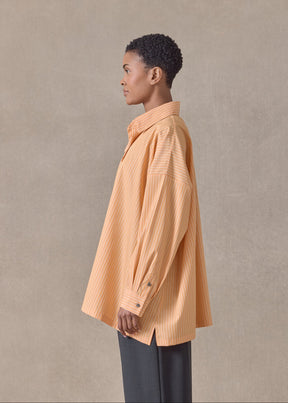 cotton wide a-line shirt with collar - long (tangerine)