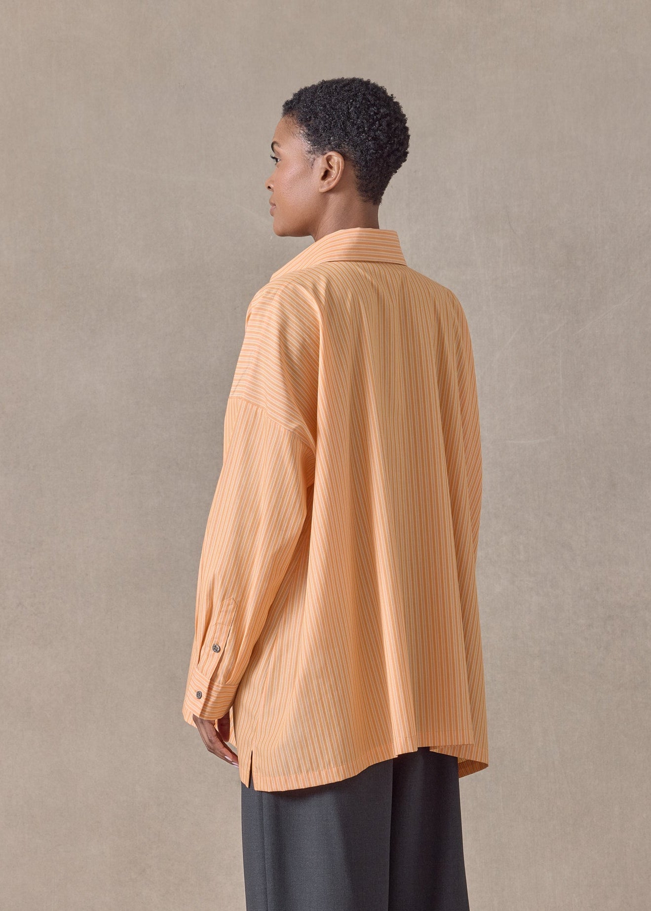 cotton wide a-line shirt with collar - long (tangerine)