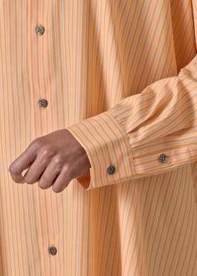 cotton wide a-line shirt with collar - long (tangerine)