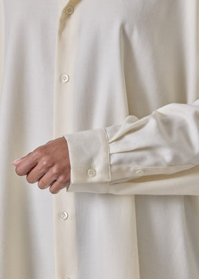 cotton cashmere wide a-line shirt with collar - long (cream)