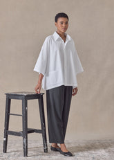 cotton poplin a-line short sleeve shirt with collar - mid (white)