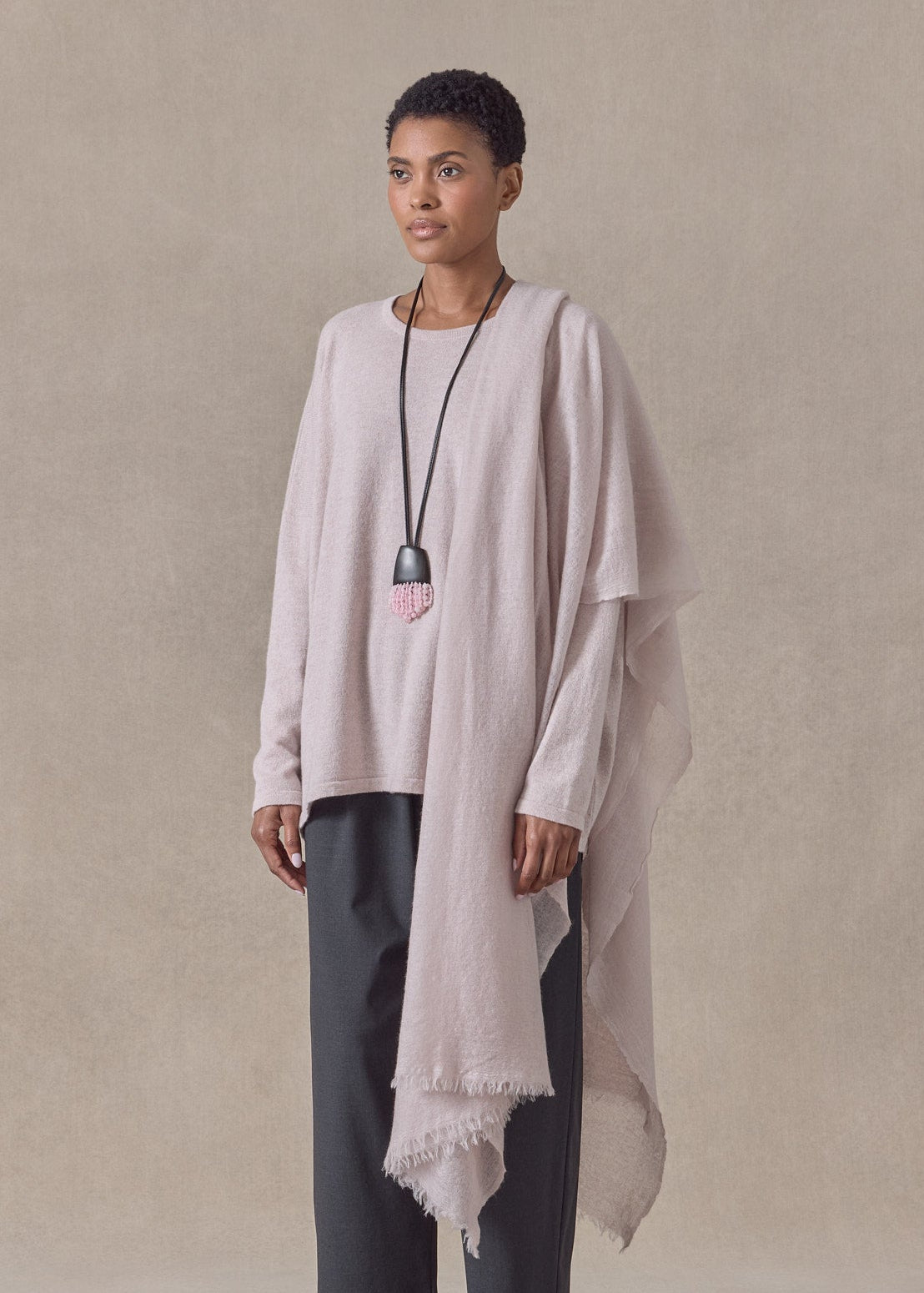 handwoven cashmere large scarf (127cm x 220cm) (pinkdust)