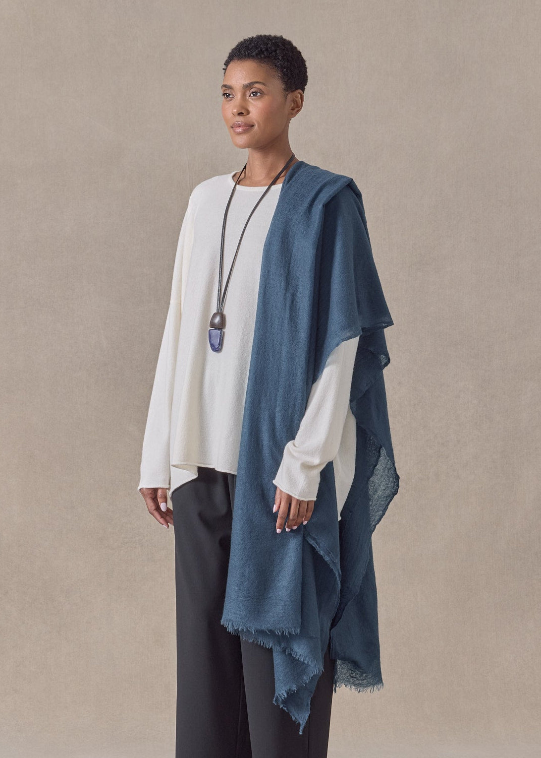 handwoven cashmere large scarf (127cm x 220cm) (tealdark)