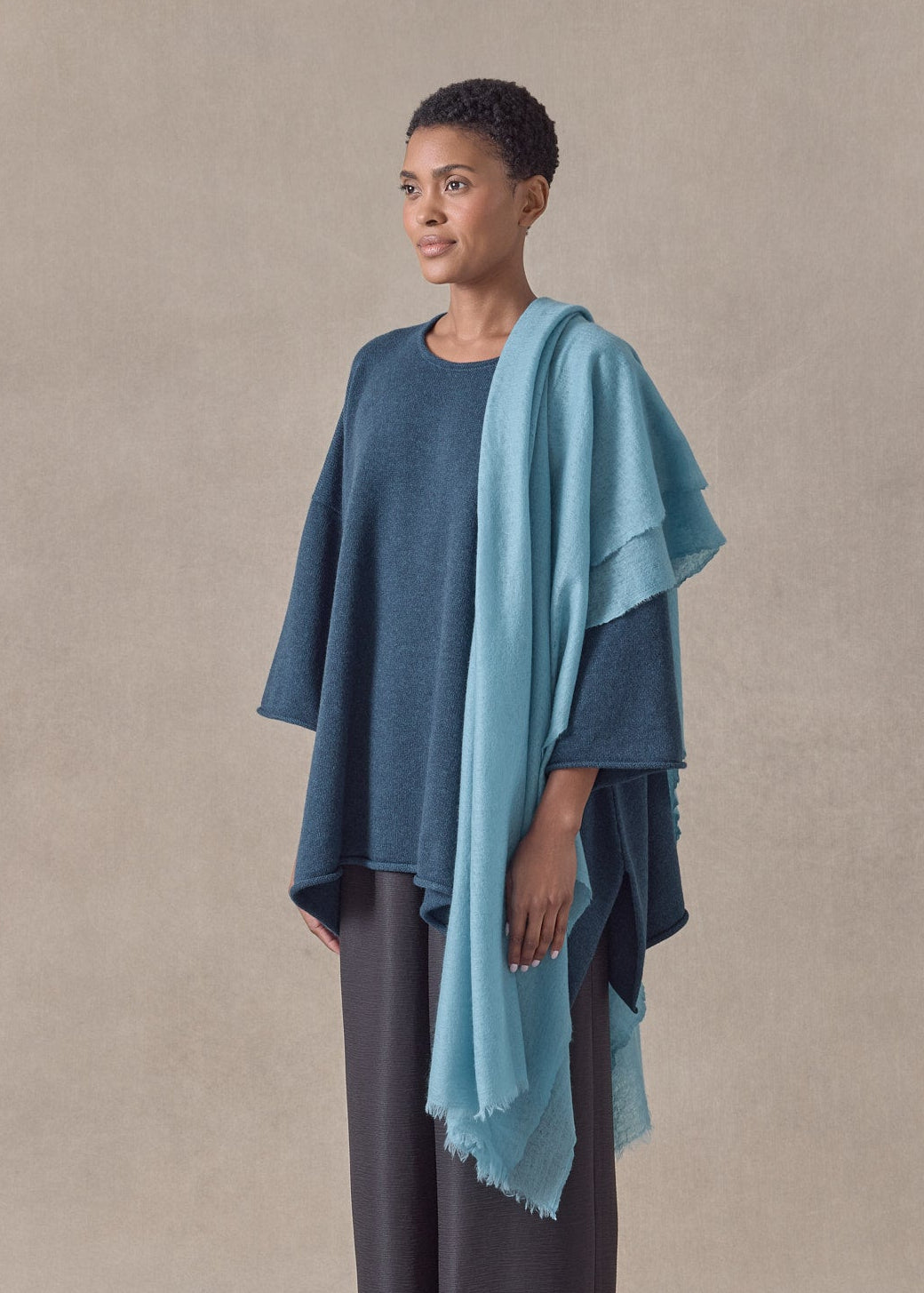 handwoven cashmere large scarf (127cm x 220cm) (turquoise)
