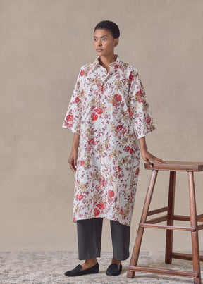cotton a-line short sleeve shirt dress with collar (red)