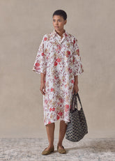 cotton a-line short sleeve shirt dress with collar (red)
