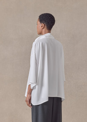 lightweight crepe a-line short sleeve shirt with double stand collar - mid  (white)