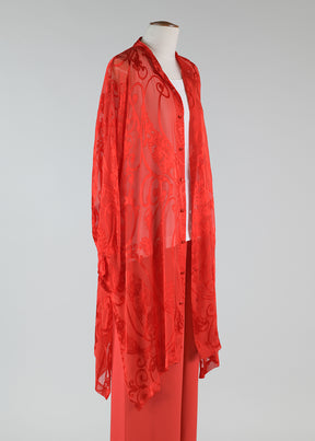 silk mix wide collarlarless shirt - very long with slits